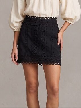 R2 Black Crochet-Trim Mini Skirt